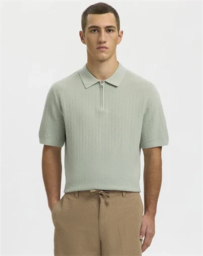 Selected - SLHCran Strik Structure Zip Polo - Aqua Gray
